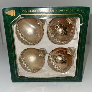 Vtg - Christmas by Krebs - Decorated Glass Ornaments - 72580 - 4 Pack